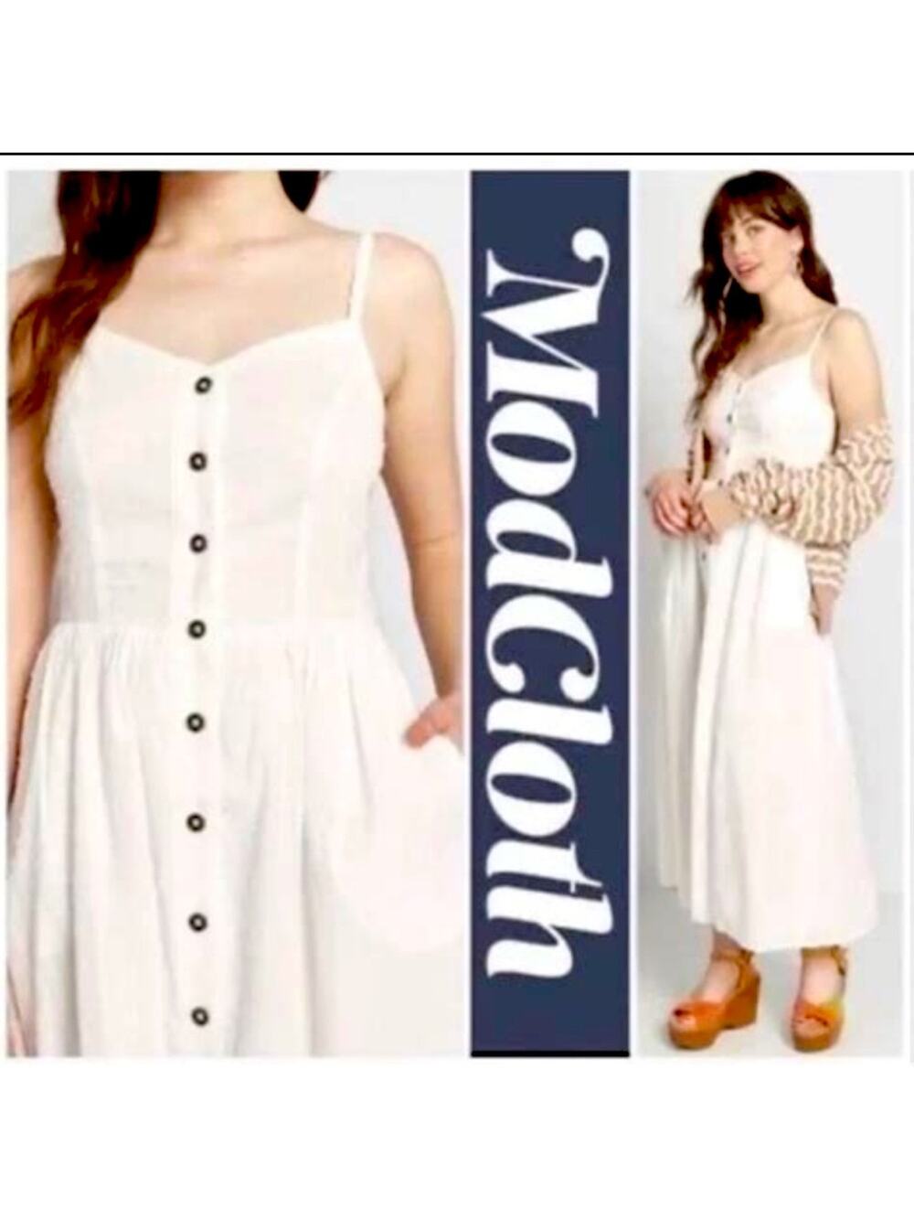 MODCLOTH Quite Clearly Charismatic Swiss Dot Button Bridal shower Midi Dress  2